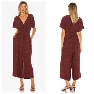 Rails Jet V-Neck Jumpsuit Women’s Size XS Rust Spotted Wide Leg Belted Cropped